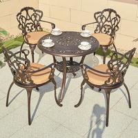 de café en terrasse européenne Mobilier d'extérieur Balcon Coulée d'aluminium Petite table à manger ronde Ensemble de 4 chaises