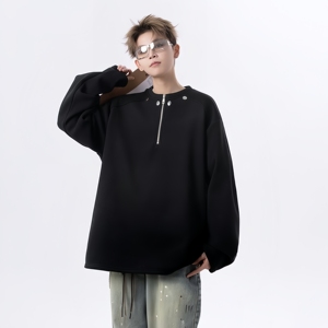 <span class=keywords><strong>Sweat</strong></span>-shirt décontracté surdimensionné personnalisé pour hommes et femmes avec fermeture éclair - Product Image 4