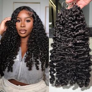 Extensioni per capelli umani all'uncinetto, ricci birmani, senza nodi, invisibili, effetto piuma, con filo centrale, pre-separati, riutilizzabili, effetto bagnato e ondulato - Product Image 2