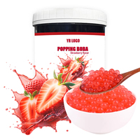 YINSHUO Aardbei Popping Boba Premium Roze Kant-en-klare Tapioca Ballen Groothandel Bubble Tea Topping 0,6kg*12potjes/doos