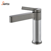 Robinet de salle de bain SAMTOU au design moderne, en laiton, à poignée unique, avec cartouche céramique, eau chaude et froide, gris anthracite