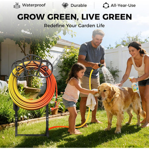 Freestanding <b>garden</b> hose rack with 2 tool <b>hooks</b> for storing 160-foot hoses. Outdoor patio storage rack. - Product Image 5