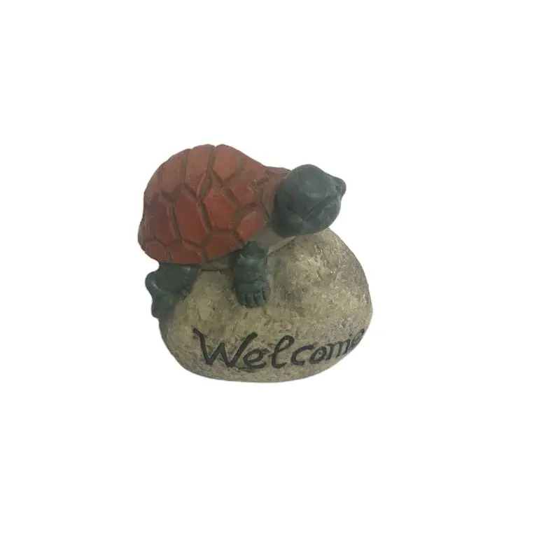 Mão pintada Vintage Welcome Turtle on Rock Decor 6 ", resina Gift & Craft