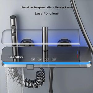 Ensemble de douche thermostatique mural moderne de luxe avec pomme de douche pluie, système de douche intelligent numérique en laiton massif pour baignoire spa - Product Image 2