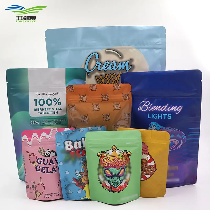 Kustom cetak 1G 3.5G 7G 14G 28G 1Lb kue Baggie kemasan berdiri kantong antibau Mylar tas