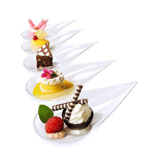 Plato de plástico desechable para dulces Ps, mini platos de postre, cubiertos transparentes negros para restaurante, cuchara de degustación de postres - Product Image 1