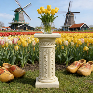 Socle en résine feuille d'acanthe - Finition effet pierre crème, support colonne orné pour jardin méditerranéen et décoration de mariage - Product Image 6