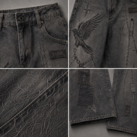 Jeans Baggy Noir Délavé à Jambes Larges TaiDe sur Commande avec Imprimé Graphique Intégral et Patch Jacquard – Usine de Confection OEM ODM Marque Privée