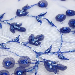 Kain renda manik-manik elegan pabrik Tiongkok kain renda bordir bunga 3D