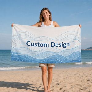 Serviette de plage personnalisée 100% coton, impression de logo sur mesure, absorbante, séchage rapide, durable, résistante à la décoloration - Product Image 1