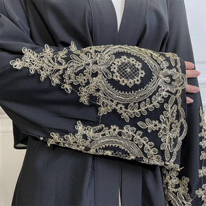 1495# Fashion Gold Applique <strong>Black</strong> Abaya Soft Polyester Muslim Women <strong>Kimono</strong> Islamic <strong>Long</strong> Robe Abayas - Product Image 2