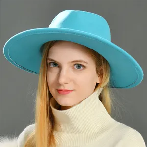 2022 Big Wide Brim Großhandel Sombrero Floppy Style Herbst Frühling Wolle Filz Hüte Frauen Fedora