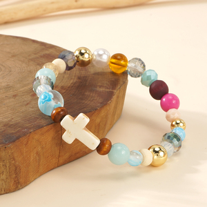 Bracelet élastique croisé fait main pour femme Go2boho, perles colorées mélangées avec turquoise, <span class=keywords><strong>bijoux</strong></span> bohèmes, cadeau chrétien - Product Image 3