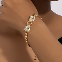 Bracelet de luxe plaqué or double tête de léopard, ajustable, incrusté de zircon, design animalier, bijoux de mode pour femme, cadeau et soirée