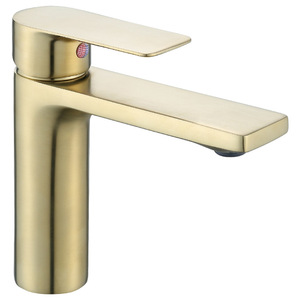 Robinet de lavabo monocommande en or brossé avec cartouche céramique, à poser sur le comptoir, monotrou, eau chaude et froide - Product Image 1