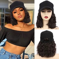 Perruque synthétique naturelle courte et longue bouclée, ondulée, avec casquette de baseball réglable sans colle, style BOBO, pour jeunes filles