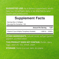 Complément de vitamine E de haute qualité sans gluten, favorisant la santé de la peau et la protection cellulaire, en capsules molles.