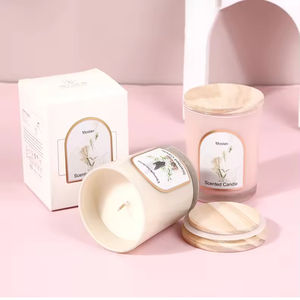 Bougie parfumée en cire de soja dans un bocal en verre coloré avec couvercle en bois de luxe personnalisé, avec autocollants pour la décoration de la maison, cadeau de mariage - Product Image 5