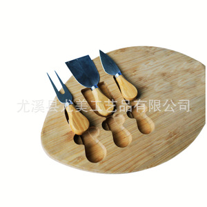 Cross-border bamboo cheese board <b>set</b>, <b>square</b> drawer, cutting board, pizza board with four knives - Product Image 3