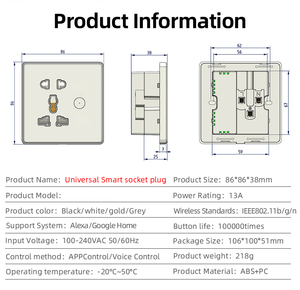 <span class=keywords><strong>Prise</strong></span> intelligente XZJ Doodle avec panneau en verre trempé <span class=keywords><strong>Prise</strong></span> US/EU/<span class=keywords><strong>Tuya</strong></span>/UK Connectivité Wifi Max. Courant 13A - Product Image 5