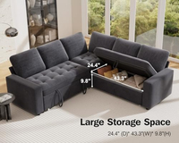 Sofá Cama Modular en Forma de L de 5 Plazas con Cama Extraíble y Respaldo Reclinable, Tapizado en Chenilla
