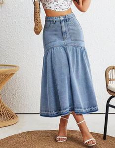 Jupes Longues Droites en Jean à Taille Haute pour Femme, en Tissu <span class=keywords><strong>Denim</strong></span> Confortable, Automne-Été - Product Image 4