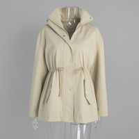 Trench-coat court 100 % coton pour femme, tendance automne 2026, avec cordon de serrage à la taille, col montant, coupe-vent utilitaire