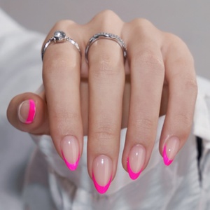BTArtbox Vente en gros de faux ongles roses artificiels en acrylique, ongles courts français en gel souple, ongles à presser en forme d'amande - Product Image 2