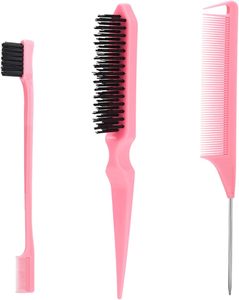 Personnalisez votre logo : Ensemble de 3 peignes coiffants roses, comprenant une brosse à cheveux démêlante à poils, une brosse de contrôle <span class=keywords><strong>des</strong></span> bords et un peigne à queue de rat - Product Image 2