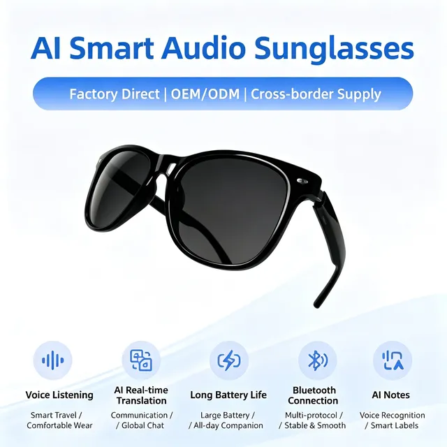 Lightweight Design AI Smart Audio Sunglasses Real-time Translation Voice Recorder Open Ear Wireless for Calling