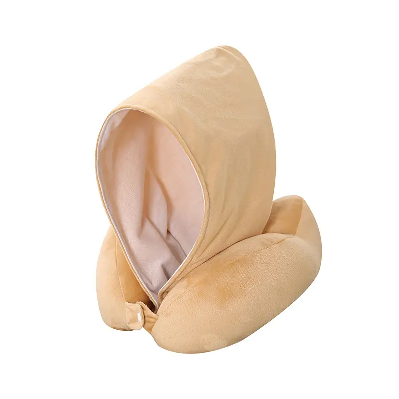 MF10 2023 Latest Design Thick Hooded Washable Light Grey Hooded Neck Pillow U Shaped Massage Pillow With hat