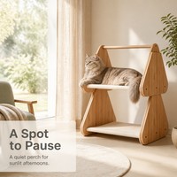 Arbre à chat à deux niveaux en bambou naturel, lit hamac moderne à double couche pour chat, support d'escalade pour chat d'intérieur