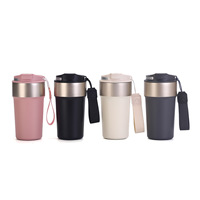 Mug à café isotherme en acier inoxydable personnalisé en gros avec cordon, tasse de voyage isolée, couvercle anti-fuite, pour boissons chaudes et froides