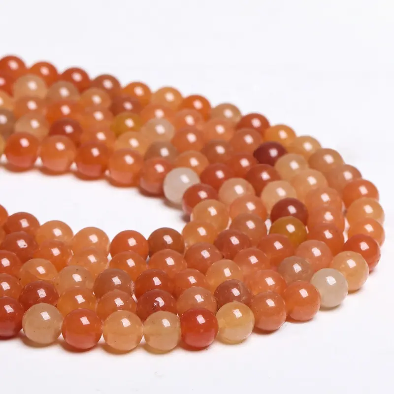 ขายส่งลูกปัดอัญมณีธรรมชาติ4/6/8/10/12มม. เรียบสีแดง Aventurine ลูกปัดหลวมสำหรับการทำเครื่องประดับ Diy