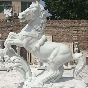 Outdoor Garden Natural Stone Animal Statue White Marble Horse Sculpture Large Size Marble Horse Statue For Sale