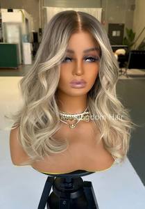 Perruque Lace Front sans colle et sans couture en cheveux européens couleur Balayage <span class=keywords><strong>Blond</strong></span> <span class=keywords><strong>Cendré</strong></span> Luxe avec filet Diamond pour femmes souffrant de perte de cheveux - Product Image 4