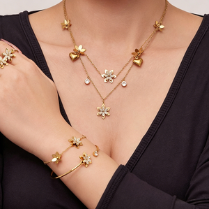 Parures de bijoux en acier inoxydable 316L plaqué or PVD 14K 18K anti-ternissement avec zircon, étanches, de luxe pour femmes - Product Image 1