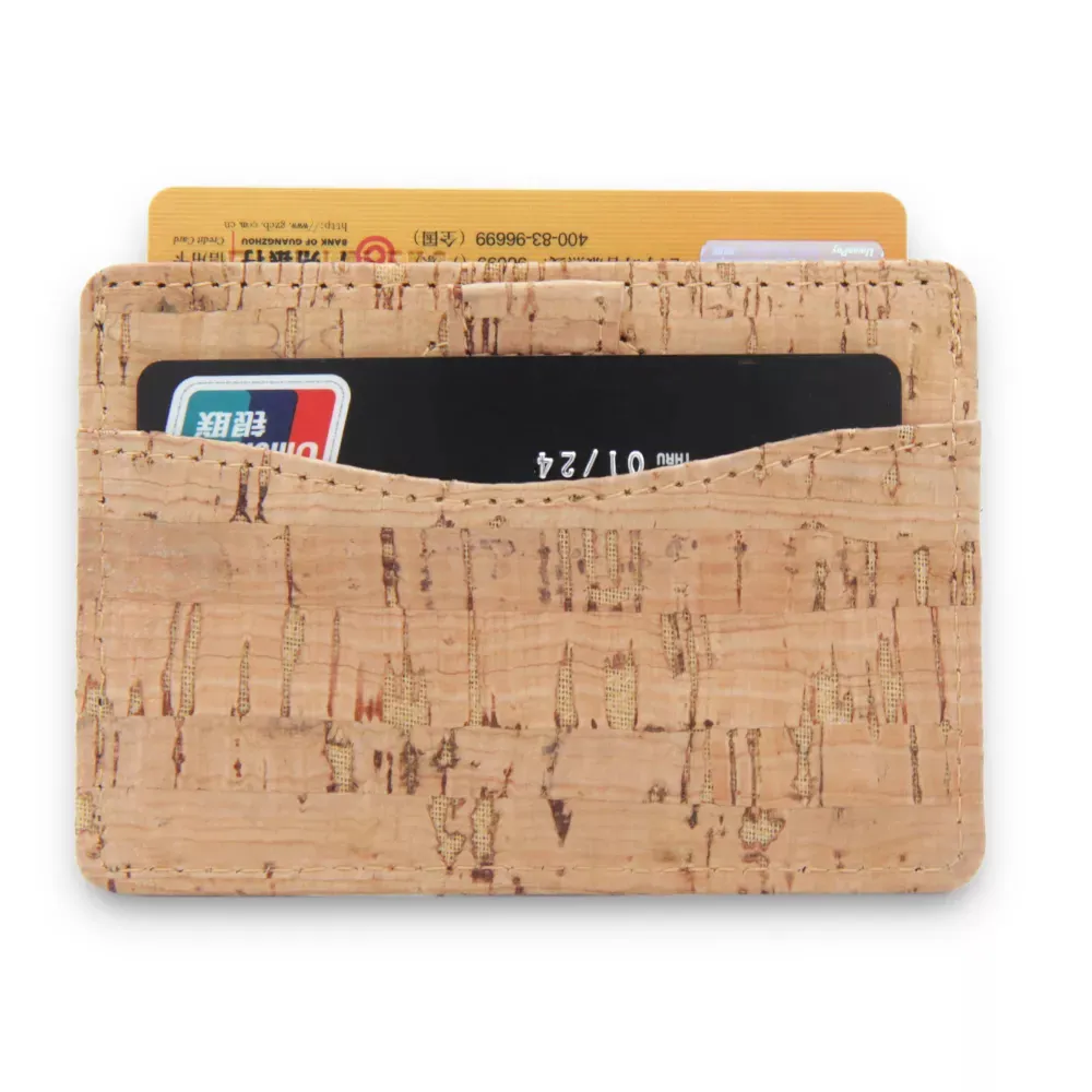 Luxury smart card holder cork leather slim rfid blocking card holder mens leather sim card holder