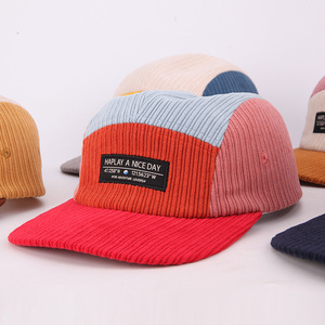 Casquettes 5 panneaux vierges personnalisables en gros, avec étiquette tissée et broderie, en velours côtelé lavé, pour le <span class=keywords><strong>camping</strong></span> - Product Image 2