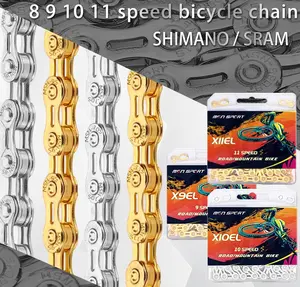 Chaîne de vélo à 8, 9, 10, 11 vitesses, vtt, vtt, vélo de route, entièrement creux, semi-creux, chaîne dorée 116 maillons