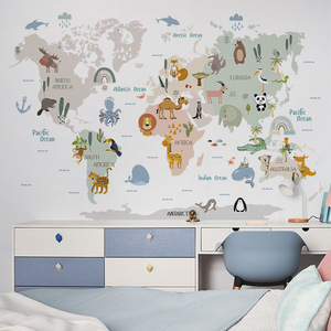 Decorazione della stanza dei bambini autoadesiva cartone animato animale 3d <span class=keywords><strong>mappa</strong></span> <span class=keywords><strong>del</strong></span> <span class=keywords><strong>mondo</strong></span> adesivi murali - Product Image 3