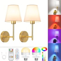 Lampe murale LED de style américain, alimentée par batterie, sans fil, abat-jour en tissu, télécommande RGB et minuterie, décoration de chevet, salon