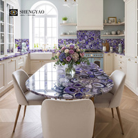 Table à manger ronde de luxe pour la maison, plateau en agate violette semi-précieuse rétroéclairée, mobilier de salle à manger moderne