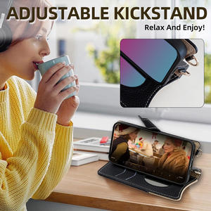 เคสโทรศัพท์หนัง PU หรูหราพร้อมที่ใส่บัตรแบบกระเป๋าสตางค์คาดลำตัวแม่เหล็กสำหรับ iPhone 16 Pro Max - Product Image 6