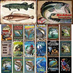 Домашний бар античный металлический знак для продажи винтажный рыболовный металлический знак Новинка 20*30 см Настенный декор на заказ Добро пожаловать в озеро жестяные знаки - Product Image 5