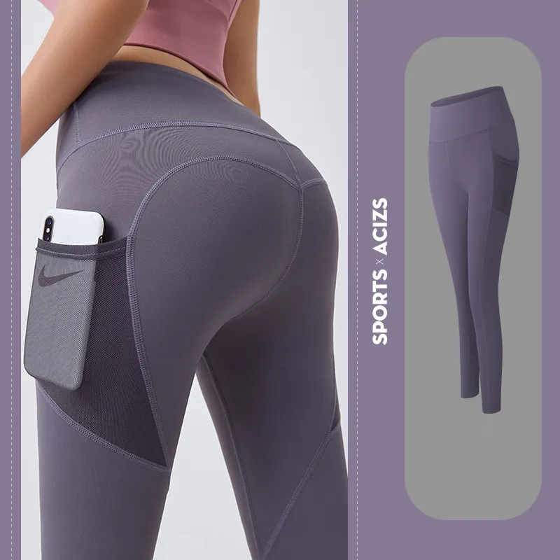 Vendite dirette della fabbrica addome donna Fitness palestra Push Up Butt Lift vita alta Yoga Leggings pantaloni con tasche a rete reticolata