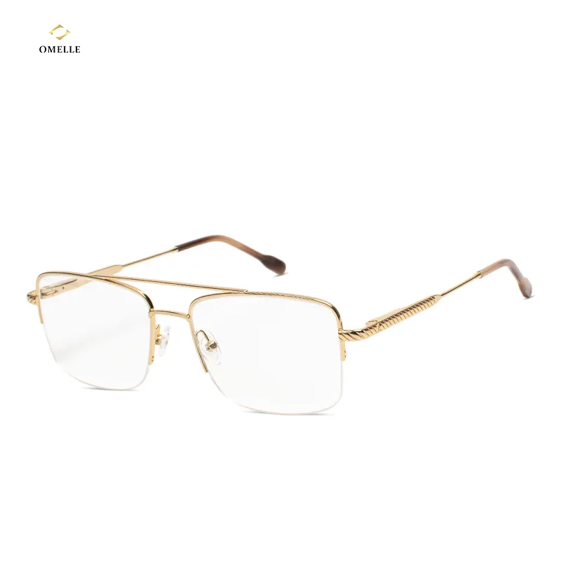 스프링 힌지 하프 림 프레임이있는 고품질 금속 안경 더블 브릿지 안경 프레임