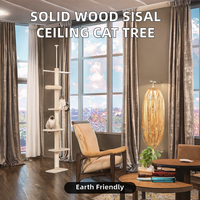 Arbre à chat de luxe en bois massif et panneaux de densité, avec colonne de plafond, jouet pour chat en sisal et griffoir en carton