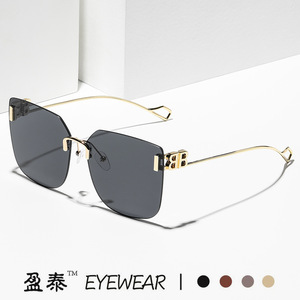 Yingtai Eyewear <b>Oversized</b> Frameless <b>Sunglasses</b> Metal Gold UV400 Unisex - Product Image 1