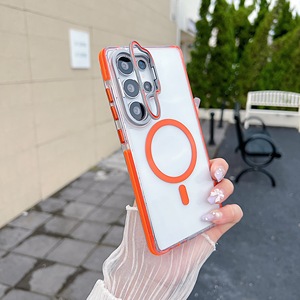 Nueva Funda Protectora para Teléfono Celular de PC Rígida con Anillo Magnético a Prueba de Golpes de Lujo con Fundas para Teléfono Móvil de Color Naranja para <span class=keywords><strong>Samsung</strong></span> S25 Ultra - Product Image 1